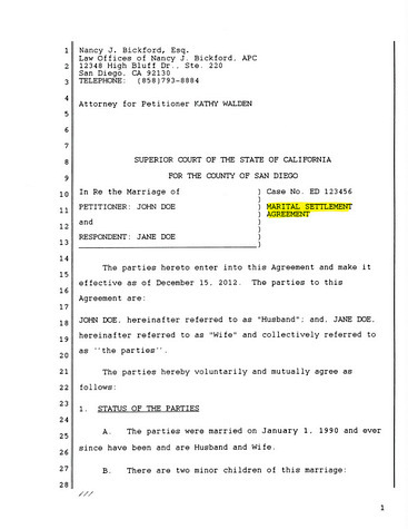 MSA Marital Settlement Agreement