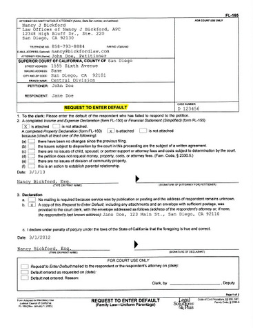 FL-165 Request to Enter Default Pg 1- California Family Law