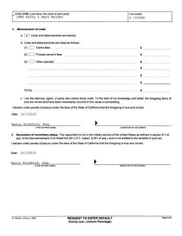 FL-165 Request to Enter Default Pg 2- California Family Law