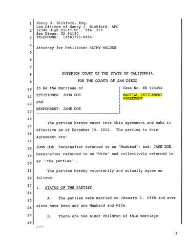 MSA Marital Settlement Agreement